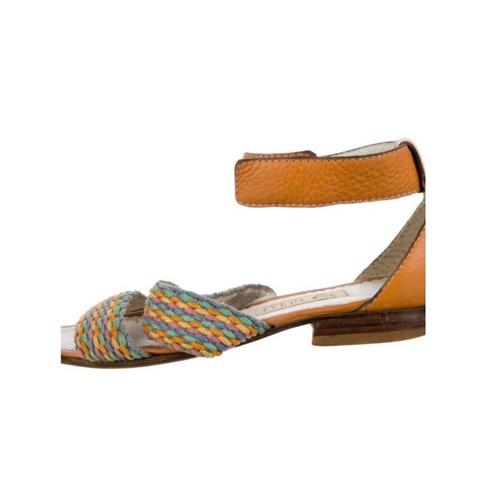 Gucci Authentic Rare Vintage Rainbow Tan Brown Leather Slingback Flat Sandals 5
